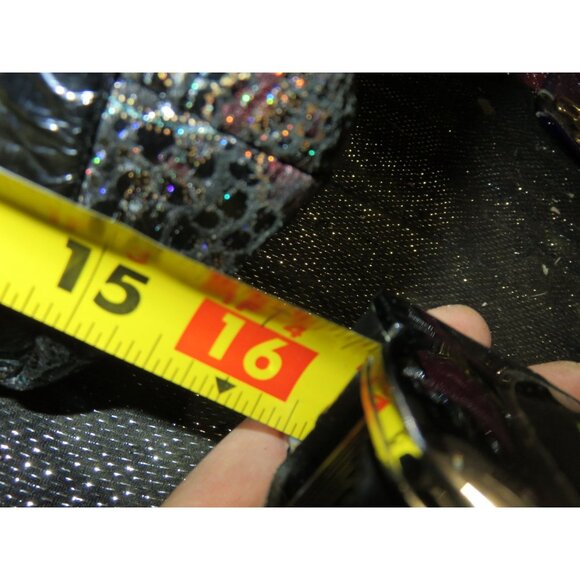 Sharif 1827 Black Metallic Floral Python Embossed Italian Leather Charm Satchel - Picture 12 of 16